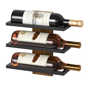 FAVOOSTY Wine Rack Wall Mounted, 3 Tier Metal Wine Display Rack, Wood Wine Rack Storage Holder Display Rack for Kitchen, Dining Room, Bar, Wine Cellar
