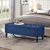 DRM‘SCUUM 50' W Storage Ottoman Bench with Safety Hinge, Load up to 660 lb Ottoman with Storage, Upholstered Tufted Entryway Bench with Seating for Living Room, Bedroom, Entryway, Blue