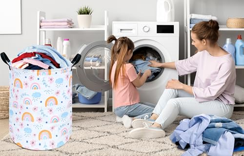 Image of Round Laundry Hamper Storage Basket Bins Clothes Nursery Hamper for Home, Gift Storage Bins with Handles
