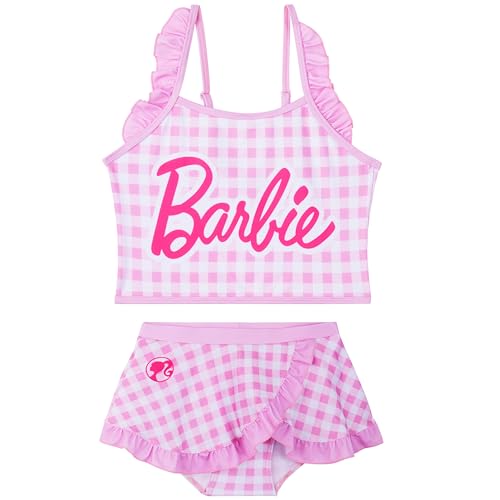Barbie biquíni menina, conjunto de biquíni 2 peças, alças ajustáveis, top e cuecas, roupa de banho para menina, presentes para crianças, Rosa/branco, 9-10 anos