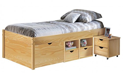 PEGANE lit Multi rangements Coloris Nature - Dim : L 96 x P 209 x H 47.5 cm