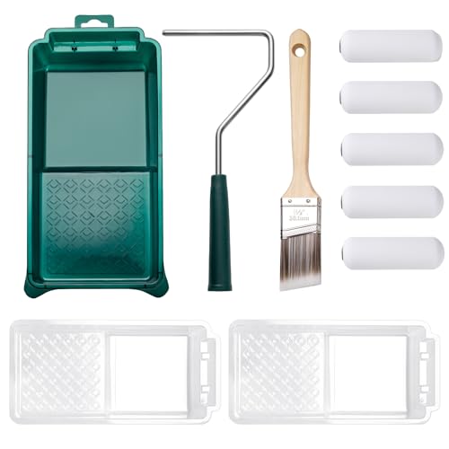 YiBaiBrush Foam Paint Roller 4 inch Paint Roller Small Paint Roller High Density Foam Paint Roller Tray and Liner Set Sponge Rollers for Painting and Staining