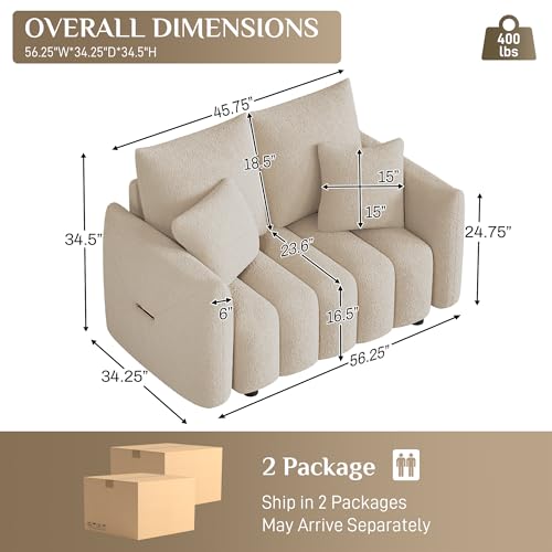 Image of OUYESSIR 56 inch Modern Sofa Couch, Comfy Deep Seat Teddy Cloud Sofa, Upholstered 2-Seater Boucle Couch, Oversized Loveseat for Living Room, Bedroom, Office, Apartment, Light Brown