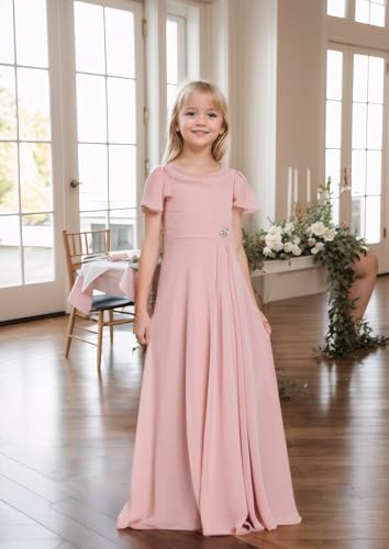 Junior Bridesmaid Dresses for Teen Girls Ruffle Sleeve Chiffon Long Flower Girl Dress for Wedding Party Pageant Gown4