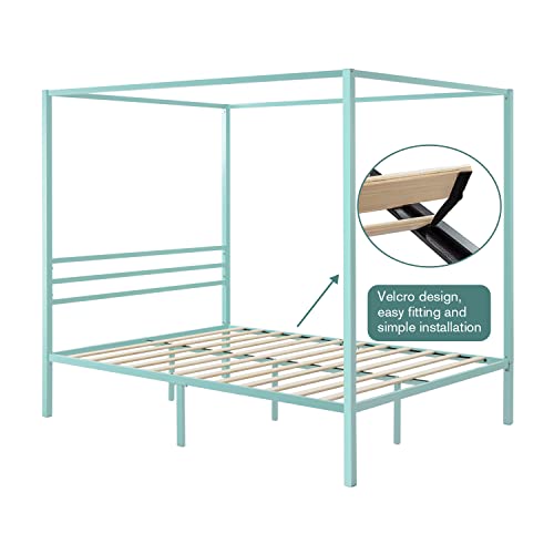 Imusee Green Metal Canopy Platform Bed Frame/Mattress Foundation With Wood Slats Support/No Box Spring Needed/Easy Assembly, Queen #TOP7