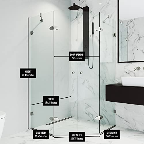 Vigo Vg6063Bncl47 45.63" -45.63" W -73.38" H Frameless Hinged Neo-Angle Shower Enclosure With Clear 0.38" Tempered Glass And Stainless Steel Hardware In Brushed Nickel Finish With Reversible Handle #TOP4