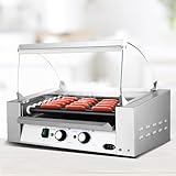 Machine À Rouleaux À Hot-Dog Pour Cuiseur À Saucisses Avec 7 Rouleaux Antiadhésifs, Bac D'Égouttement Amovible En Acier Inoxydable Et Couvercle De Hotte En Verre, Rôtissoire À Hot-Dog Commerciale Et
