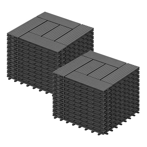 Laneetal WPC Fliesen 22er Set für 2 m², Balkonfliesen 30x30 cm,...