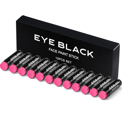 DALVGFN 12 PACK HOT PINK EYE BLACK STICK Anti-Glare Eyeblack For Baseball Football Softball Lacrosse Accessories Sweat-Proof Eye Black Grease Paint Game Day Sports Fans Smooth & Long Lasting