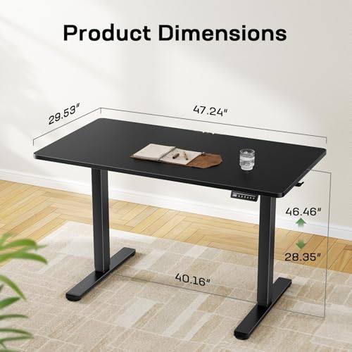Image of Marsail Standing Desk, Height Adjustable Desk with One-Piece Desktop, 48 x 30 inch Black Sit Stand Desk with 4 Memory Presets for Home Office & Workstations (2 Packages)