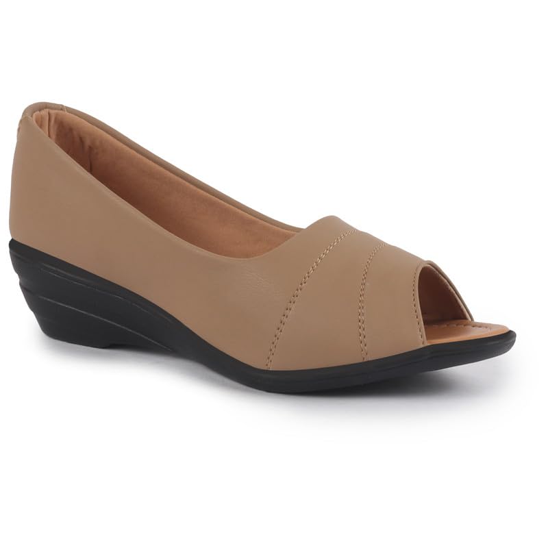 Image of FAUSTO Women Stylish Backless Casual Ballets | Low Heel Cut-Out Slip-On Ballerinas | Comfortable Walking Flats Sandals | Memory Cusion Insole