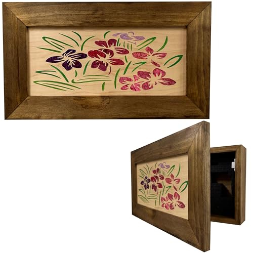 Bellewood Designs Hidden Gun Storage Cabinet with Flowers Scene - Secure Wall Mounted Concealed Gun Safe to Securely Store Your Gun & Home Self Defense Gear