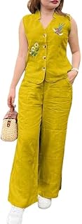 MAGIC ITEMS Women Cotton Co-ord Set, Sleeveless Embroidered Top and Palazzo Pants, Ethnic Two Piece Outfit Price In India