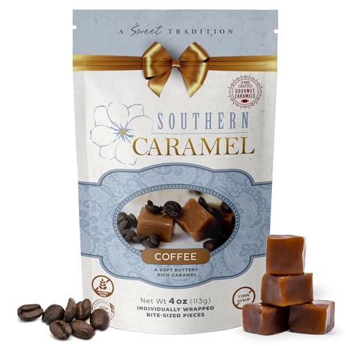Southern Caramel Coffee Caramels, Soft Buttery Gourmet Caramel Candy Infused with Rich Coffee Flavor, Handcrafted, Small Batch, Gluten Free, No Corn Syrup, Individually Wrapped, Gift Ready, 4 oz (Pack of 1)