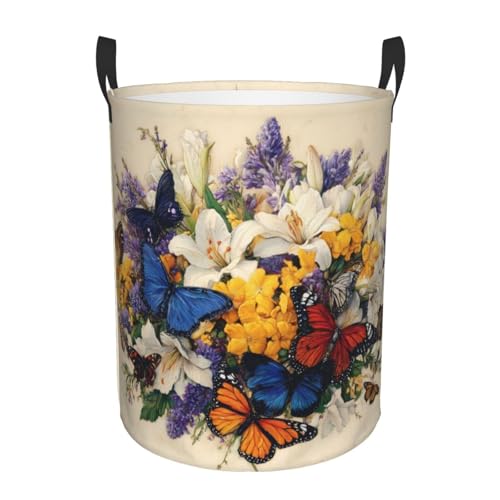 Cesta de lavandería de pie impermeable con diseño de mariposa de alta firmeza 2