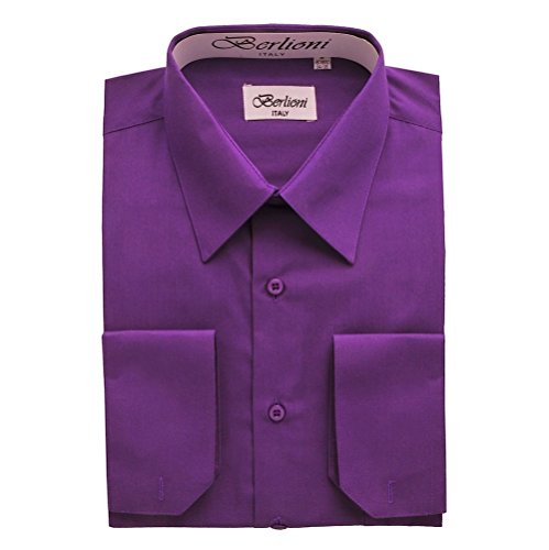 Amazon.com: Berlioni Men's Long Sleeve Dress Shirts | Solid Colors &  Convertible Classic French Cuffs | Roomiest Fit Button Up Dress Shirt