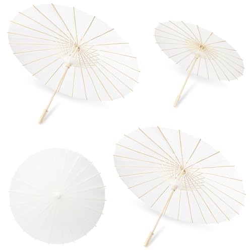 SAYAYA 3 Pack White Paper Umbrellas for Weddings, 33" & 23.6" DIY Oiled Paper Parasols Bulk Set, Chinese Japanese Parasol for Party Decor, Photography Props, Bridal Shower Crafts, Family Events