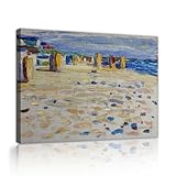 カラフルな印象派スタイルのキャンバスウォールアートオランダ、ビーチチェアキャンバスプリントリビングルームアパートメント有名なアートワークレプリカ80x112cmインナーフレーム