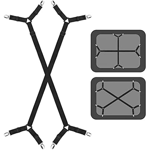 Bed Sheet Holder Straps,Adjustable Crisscross Fitted Sheet Band Straps Grippers Suspenders, Bed Sheet Straps with Metal Clips (Pack of 2, Black) Cover