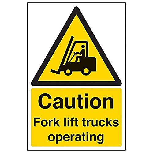 Image of V Safety Caution Fork Lift Trucks Operating Sign - Portrait - 300mm x 400mm - 2mm Rigid Plastic