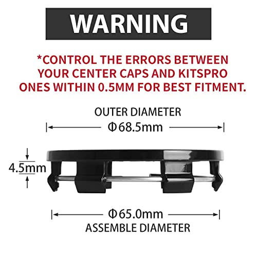 Kitspro 2.7Inch 68Mm Wheel Center Caps For Bmw 3 Series 4 Series 5 Series X Serires Z Series Rim Hub Caps 3613 6783 536, Pack Of 4 (Gloss Black, Outer 69Mm, Inner 65Mm) #TOP1