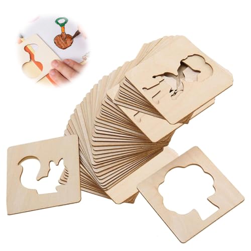 Duoleimi Zeichenschablonen Kinder - Set mit 60 Malschablonen, Holz Kreideschablonen, pädagogische DIY-Malschablonen für Kinder, ideal für Kunsthandwerk und Malvorlagen.