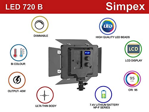 Image of Simpex LED 720 with Barndoor - Professional Ultra Slim, Dual Color LED Video Light with Battery and Charger Black