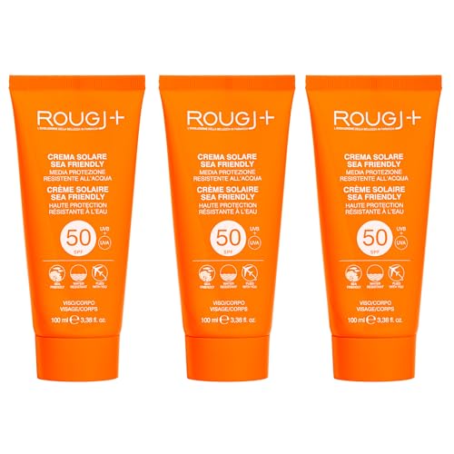 Rougj Crema Solar 50 Cuerpo Sin Perfume 100ml x 3 - Protector Solar Corporal 50 Resistente Al Agua Para Piel Sensible - Crema Solar Corporal Protección Solar Spf 50 Sunscreen Spf 50 - Made In Italy