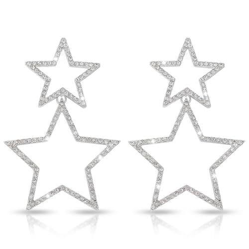 ARYIMYDP 1 Paire Boucles d'Oreilles Pendantes Étoile, Grands Étoile Creuse avec Cristal et Strass Brillants, Légères et Élégantes Hypoallergéniques,...