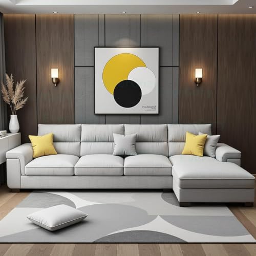 Image of Italino 5 Seater Luxurious L Shape Fabric Sofa Set (Right Side Lounger, Light Grey) | 5 to 6 Person Wooden Corner Sofa Couch for Living Room Bedroom Home Hall Furniture
