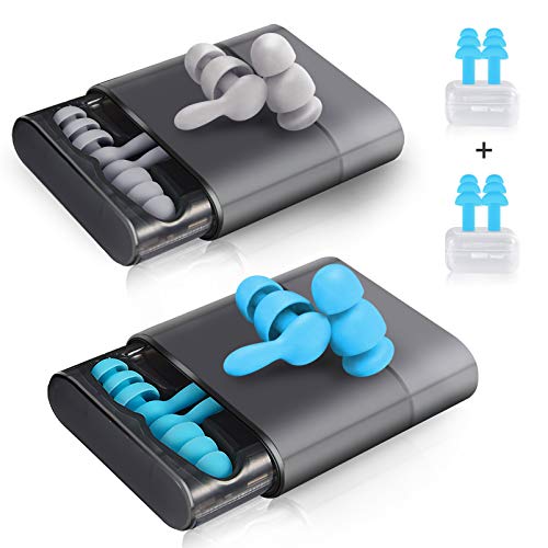 Ear Plugs for Sleeping, Earplugs Reusable Silicone Noise Canceling, 6 Pairs Soft Waterproof Earplugs for Airplanes, Snoring, Study, Work, Travel, Construction, Swimming, Mediation (Blue and Grey)