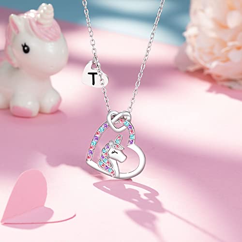 UNGENT THEM Silver Unicorn Letter Initial Necklaces for Girls Birthday Christmas Valentines Day Gifts3