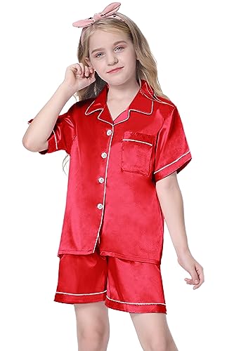 Image of Girls & Womens Satin Pajamas Set, Silk Button-Down Sleepwear 2 Piece Nightwear, 3 Years - Women XXL