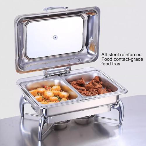 Juego de platos de acero inoxidable para bufé, calentador de alimentos con bandeja de agua para fiestas, eventos y bodas, juego de 3 piezas para catering y servicio de alimentos