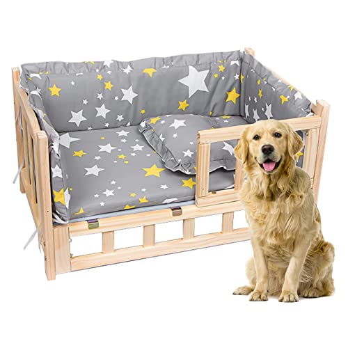 Dog Bed Cama Perro Cama Rústica de Madera para Perros con Valla, Sofá para Mascotas Grandes y Mayores, Cuna para Mascotas Elevada con Articulación Ortopédica, para Mascotas de hasta 30 Kg / 66 Lbs Cover