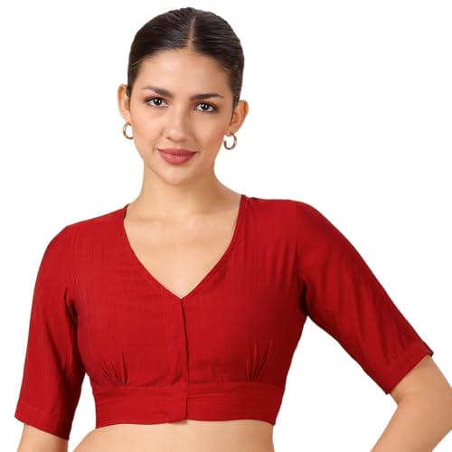 Image of Studio Shringaar Women Viscose Half Sleeve Smart V Neck Readymade Saree Blouse