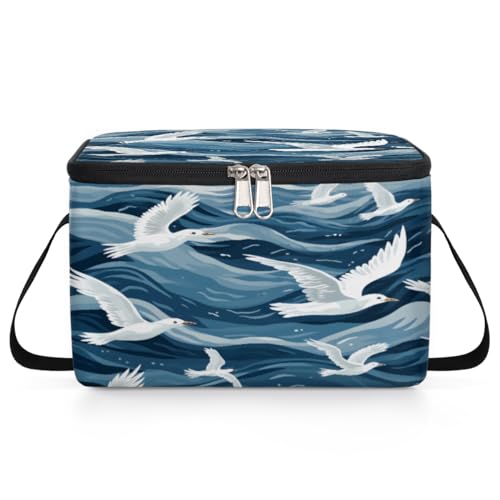 White Seagull Lunch Bags for Women Men 9 Cans, Hot & Cold Food Delivery Bag Insulated Grocery Bag Insulated Lunch Box Ocean Cooler Bag for Office Work Picnic Beach