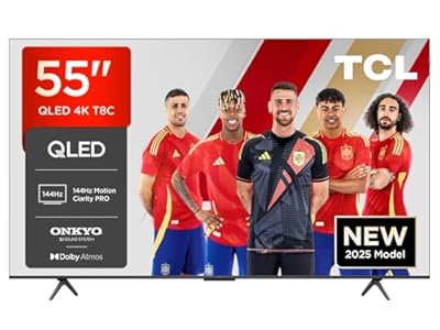TCL 55T8C 55” QLED 4K 144Hz HDR UHD TV Smart TV Powered by Google TV Dolby Vision & Atmos 144Hz Motion Clarity Pro FreeSync Onkyo 2.1 sound Voice Control compatible with Google Assistant Cast