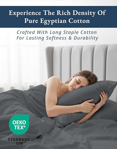 Image of LANE LINEN Split California King Sheets Egyptian Cotton Sateen - Charcoal | California King Size Sheets - 4-Piece Set, For A Luxurious Night's Sleep, For A Silky Hotel-Style Bed, Luxe Sheen