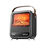 FLYMOON Electric Fireplace Heater, Fireplace Heater with 3D Different Flame Effects, 750/1200W, 7 H Timer, Electric Fireplace Heaters with Overheating & Tip-Over Protection for Office Garage Indoor