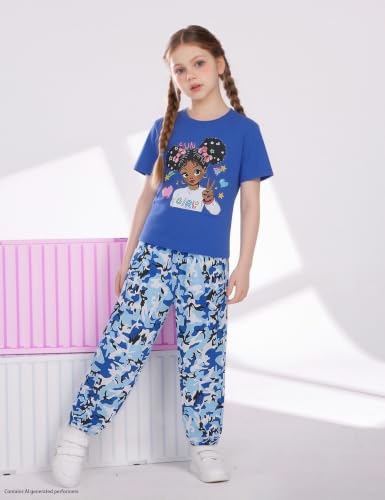 Image of mksodop Girls Outfit Set Graphic T Shirt and Camo Jogger Pants Cute Casual Clothes for Girls 5-16 Years