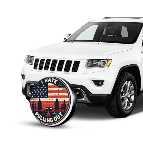 Image of Universal Fit Spare Tire Cover for RV, SUV, and Camper Trailers - Weatherproof Wheel Protector, Flag I Hate Pulling Out Decorative Camper Spare Tire Cover 17 in