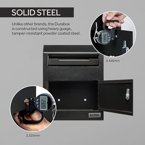 Image of Durabox Drop Box Deposit Safe 12 x 4 x 15 inch Heavy Duty Steel Wall Mount Mailbox for Mail, Letters, Checks, Keys, Cash and more for Home, Office & Commercial Use (W500) (Black)