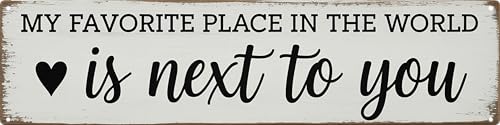longzizhuer Favorite Place Next to You Metal Sign 4x16in Romantic Plaque for Bedroom Wall Decor