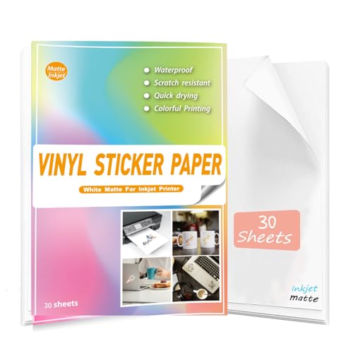 Waterdicht bedrukbaar mat vinyl stickerpapier voor inkjetprinter - 30 mat stickerpapier wit decal Cricut vellen A4 - Houdt inkt prachtig vast & droogt snel