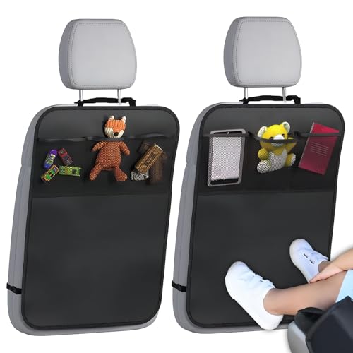 HIAHXC 2Pcs Kick Mats Back Seat Protector for Kids,Car Seat Kick Mats,Universal Waterproof & Stain Resistant Seat Protectors,Adjustable Car Backseat Organizer with Pockets,Baby Essentials