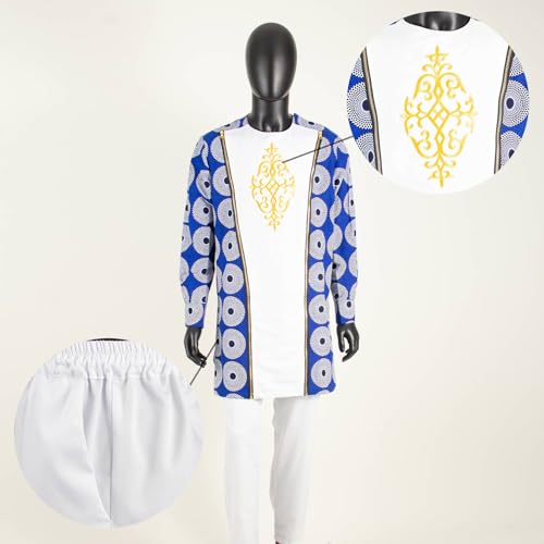 African Traditional Clothing for Men Embroidery Dashiki Print Zip Blazer and Trousers 2 Piece Suit3