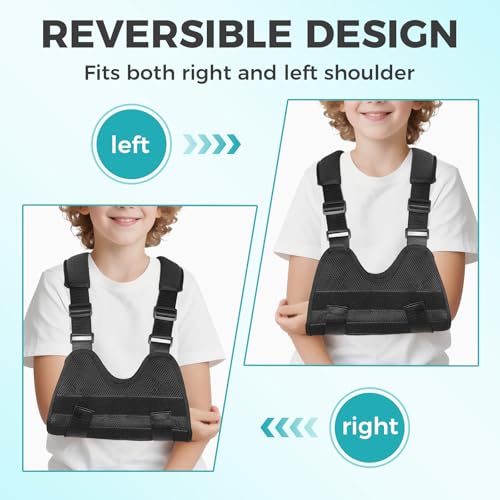 Kids Upper Extremity Sling, Breathable & Comfort Arm Sling Shoulder Immobilizer，Adjustable Arm Sling for Elbow Injury(black-S)