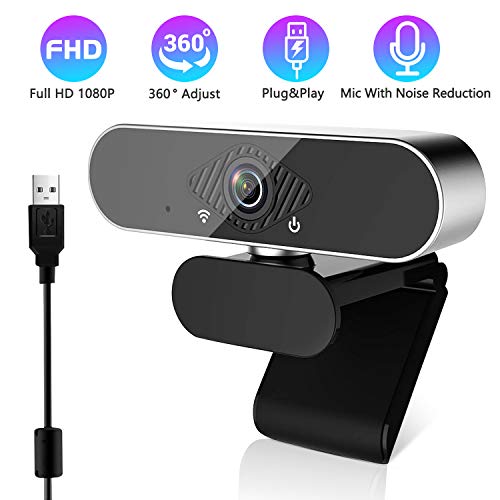 1080P Webcam with Microphone USB Webcams 360 °Rotation for Desktop Wide Angle 110