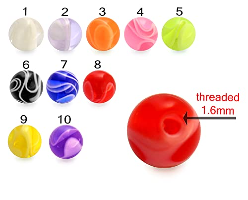 14Gx3/8 (1.6X10Mm) Flexible Banana With 5/8Mm Uv Marble Ball Belly Rings - 10 Pieces Assorted Color As Show #TOP3